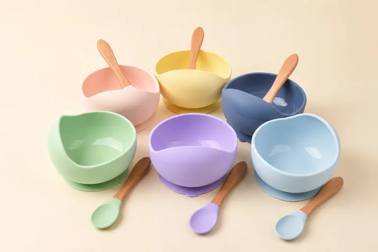 Silicone Baby Bowls with Wood Spoon